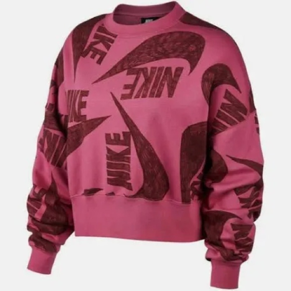 Nike Icon Clash Magenta Fleece Crop Crew Pullover Women’s Size Medium